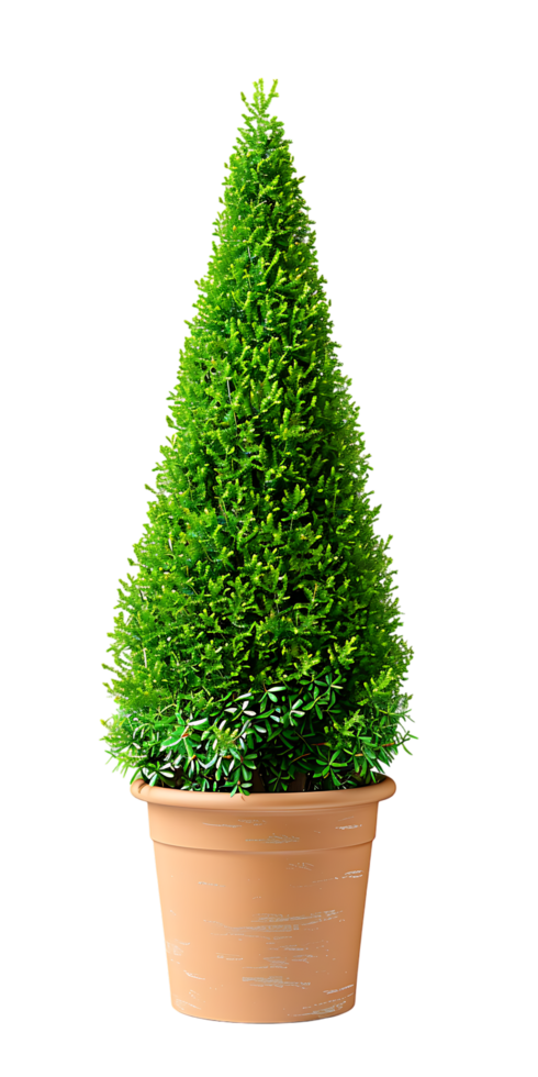 An elegant cone-shaped topiary potted exudes timeless charm and sophistication png