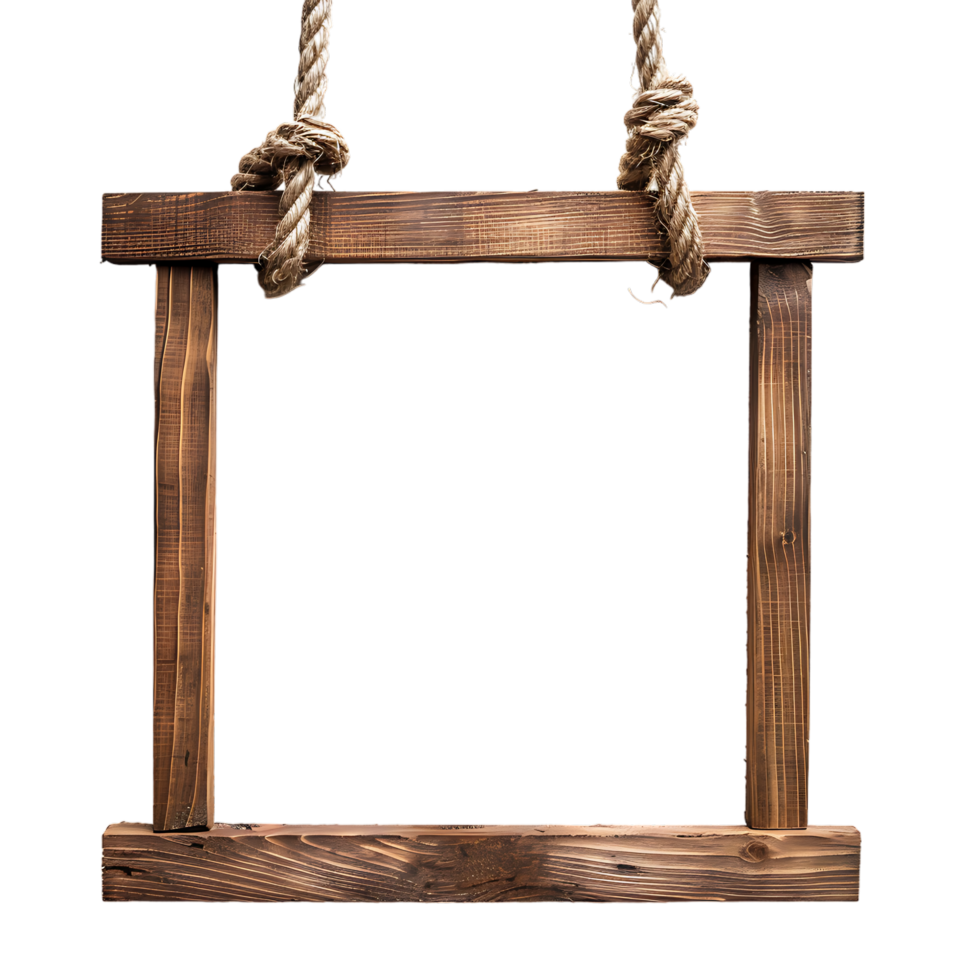 A wooden frame hanging alone against a transparent backdrop png