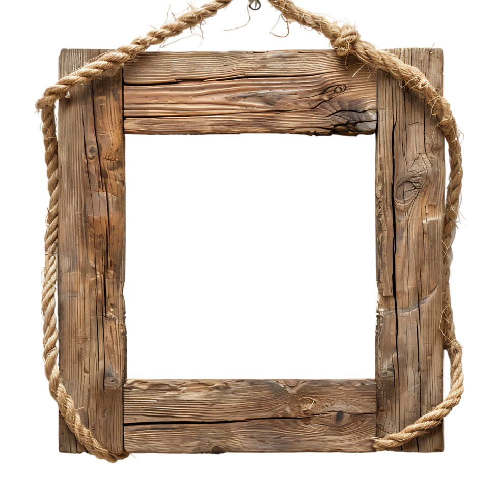 A wooden frame hanging alone against a transparent backdrop png