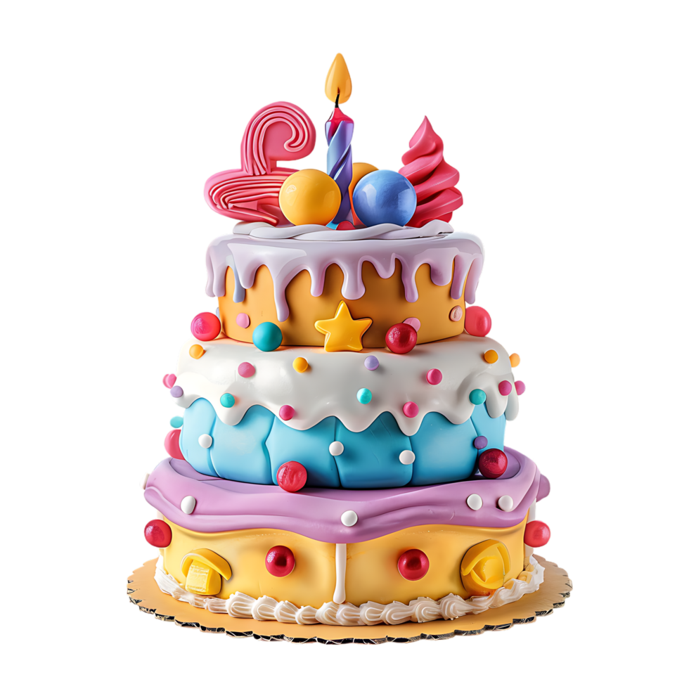 An adorable fondant birthday cake beautifully decorated png
