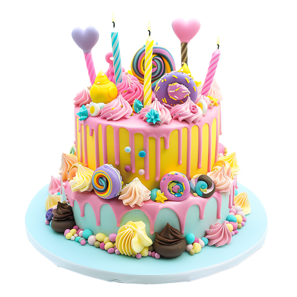 An adorable fondant birthday cake beautifully decorated png