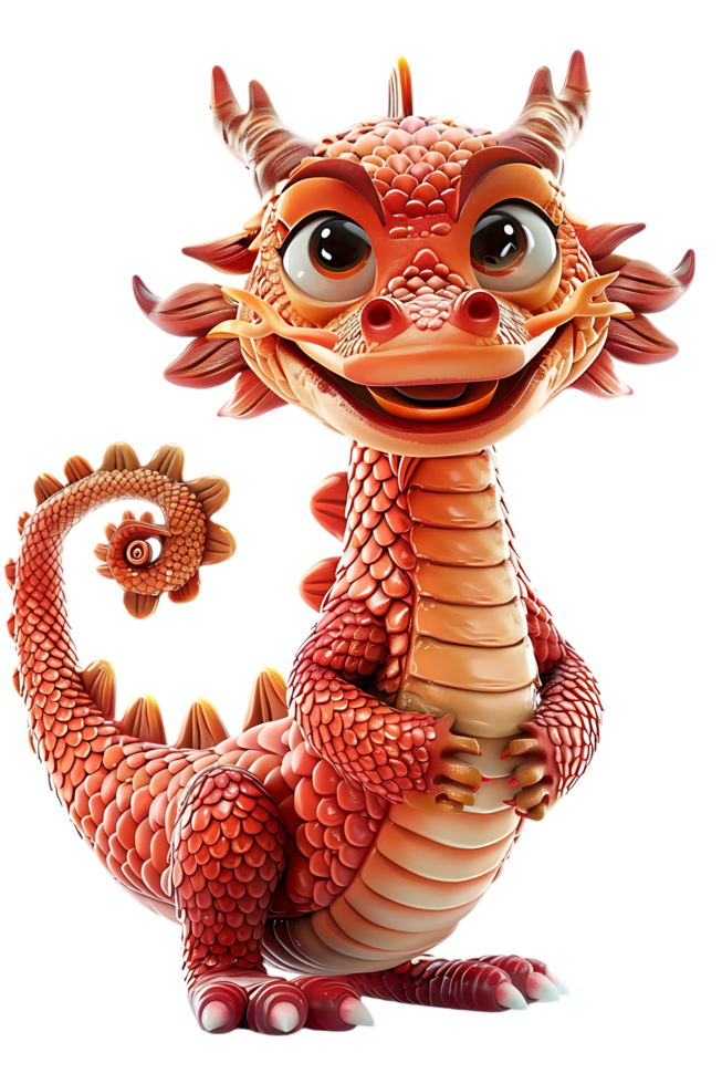 3D Chinese dragon stands alone portrayed in stunning detail with a high-resolution 8K quality png