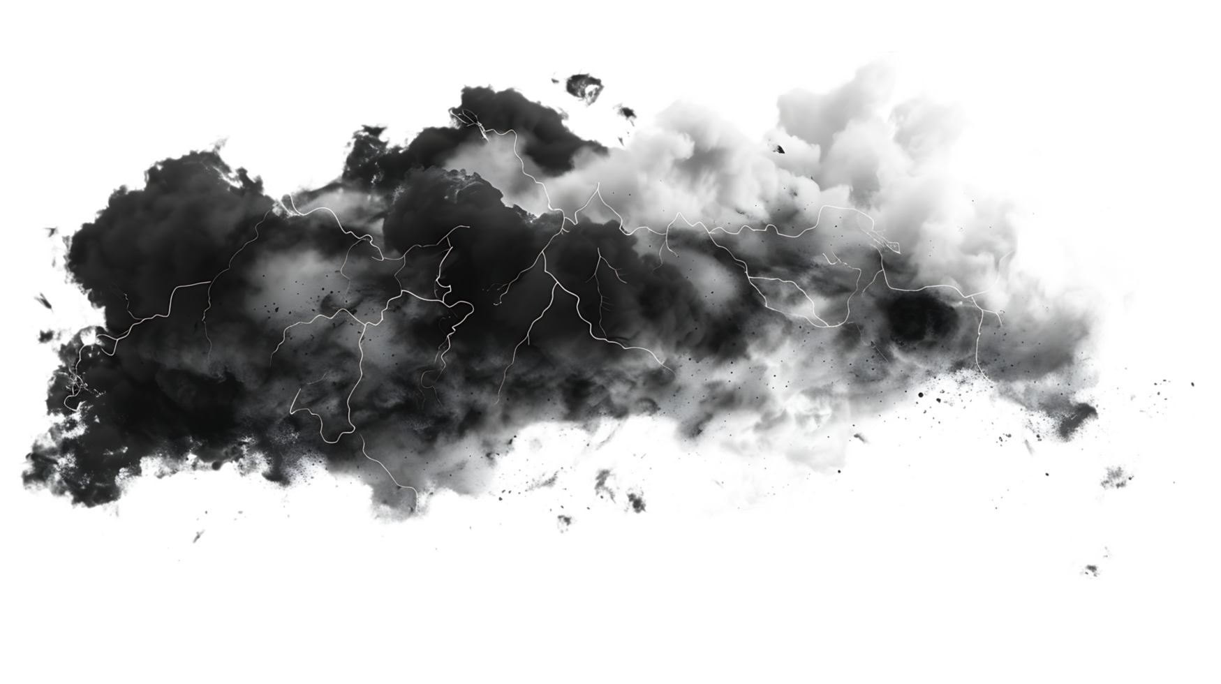 A picture of black storm clouds with intense lightning and smoke available in high resolution png