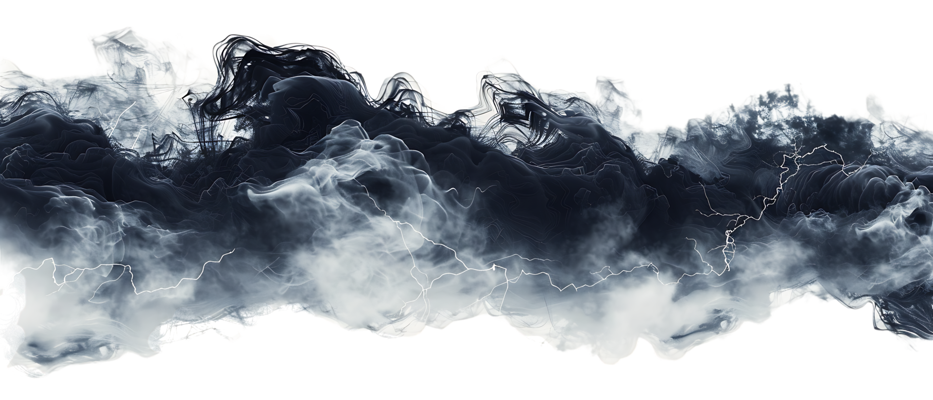 A picture of black storm clouds with intense lightning and smoke available in high resolution png