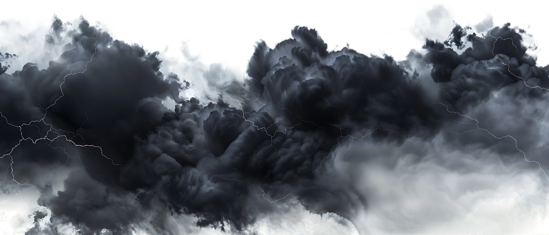 A picture of black storm clouds with intense lightning and smoke available in high resolution png