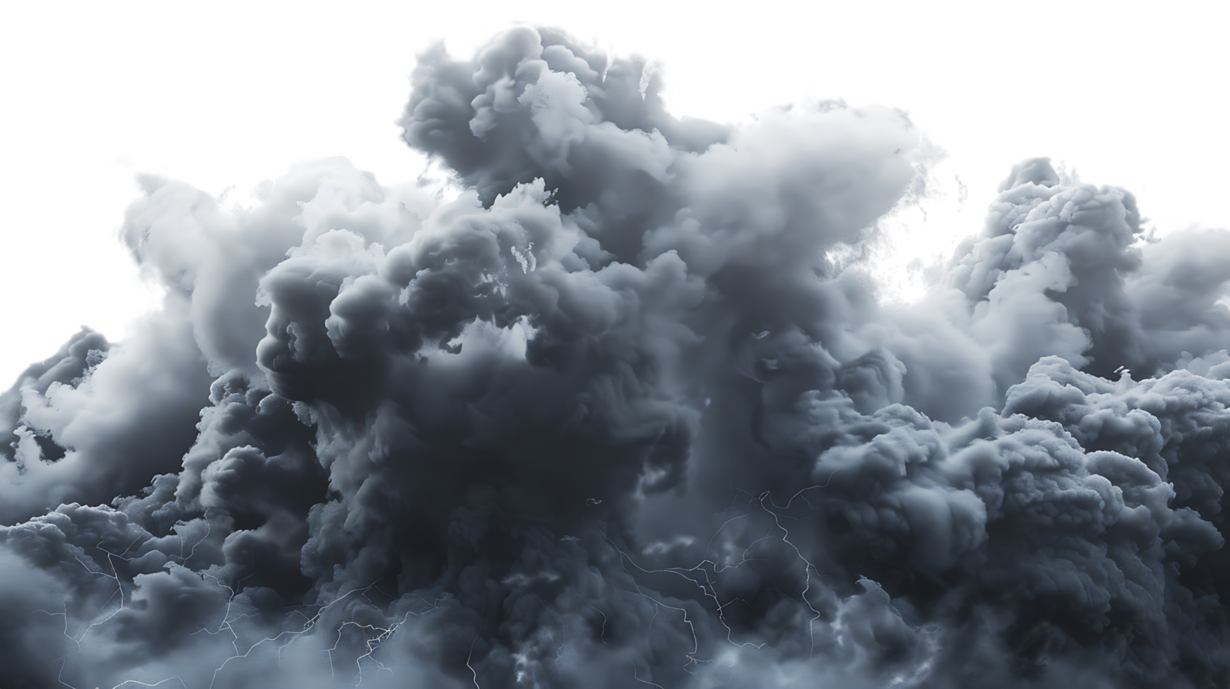 A picture of black storm clouds with intense lightning and smoke available in high resolution png
