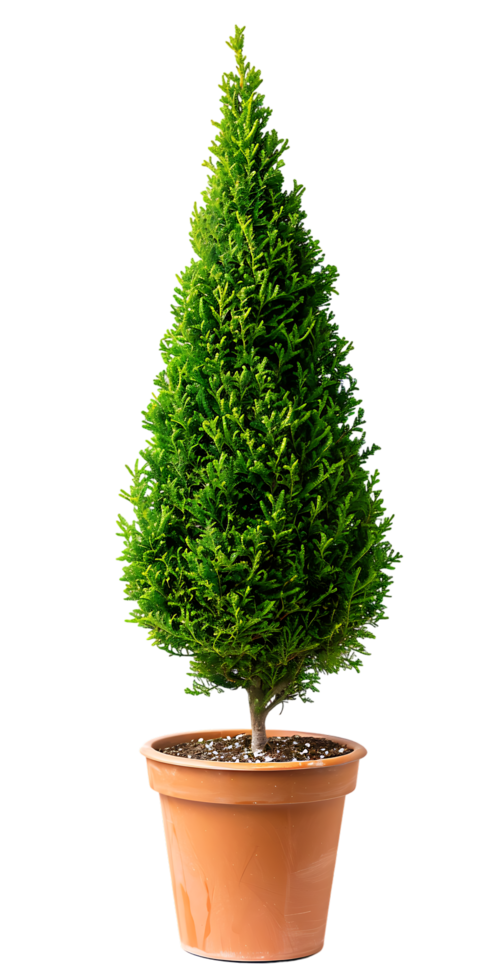 An elegant cone-shaped topiary potted exudes timeless charm and sophistication png