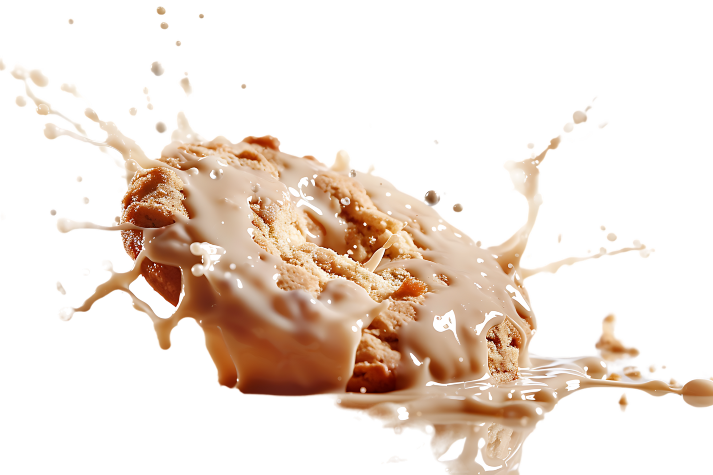 An image showing a biscuit with a milk splash isolated available in high resolution png