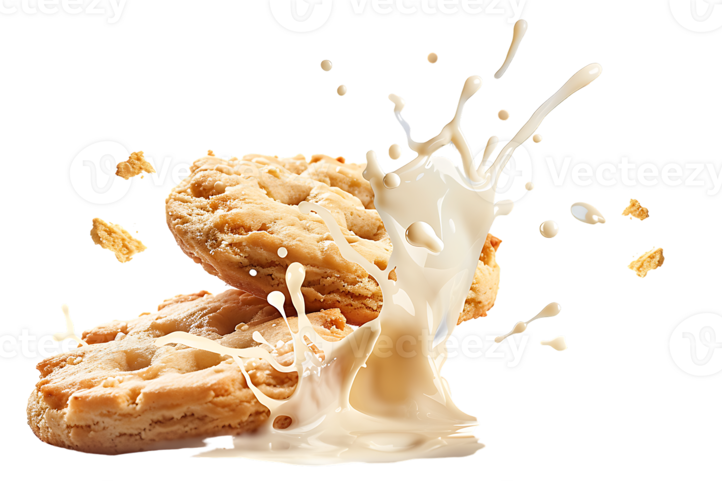 An image showing a biscuit with a milk splash isolated available in high resolution png