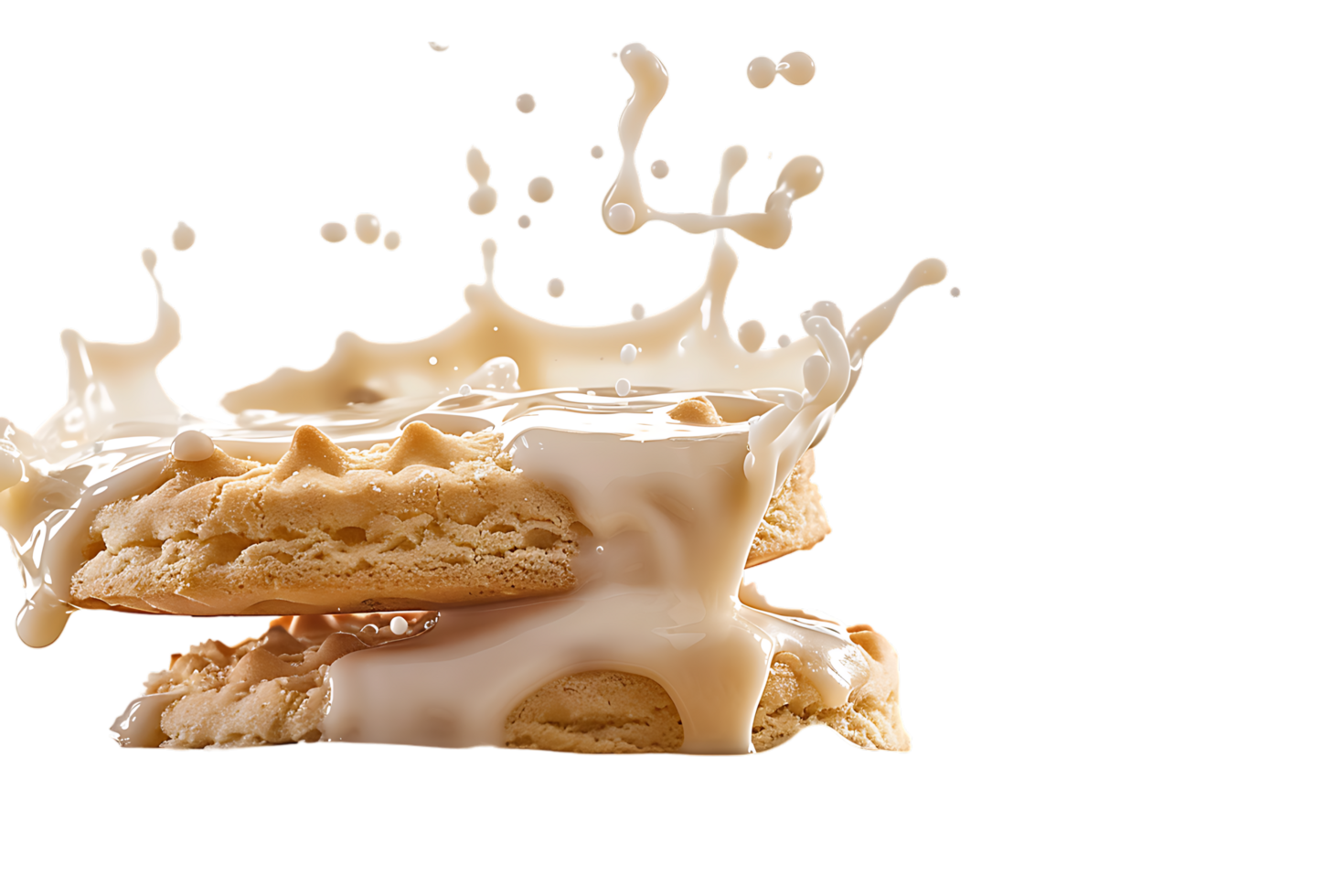 An image showing a biscuit with a milk splash isolated available in high resolution png