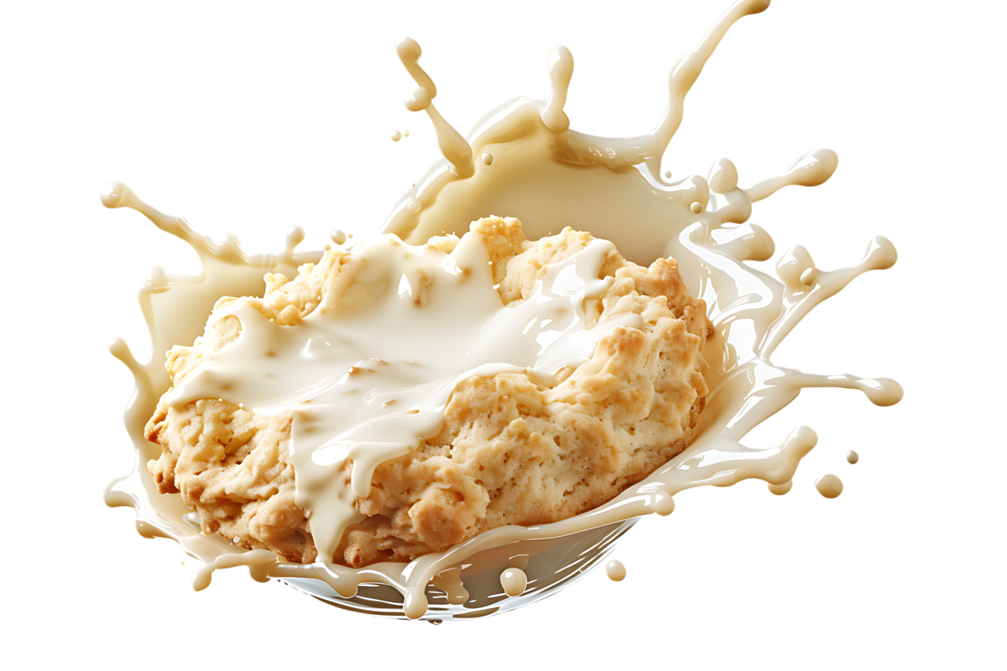 An image showing a biscuit with a milk splash isolated available in high resolution png