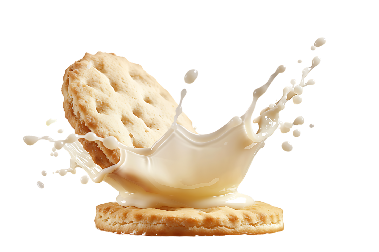 An image showing a biscuit with a milk splash isolated available in high resolution png