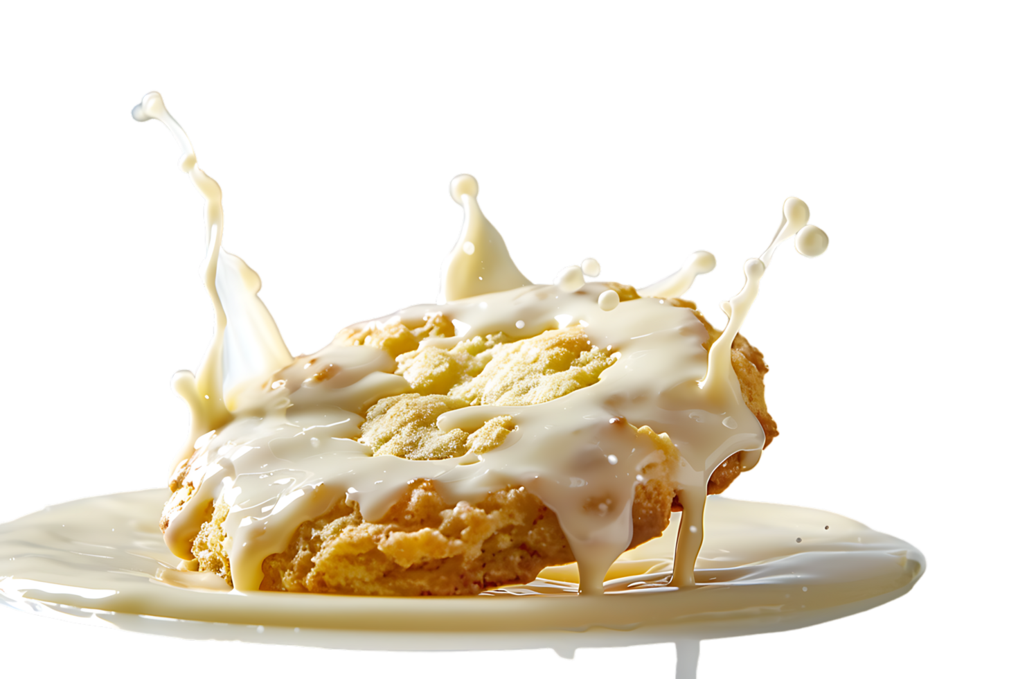 An image showing a biscuit with a milk splash isolated available in high resolution png