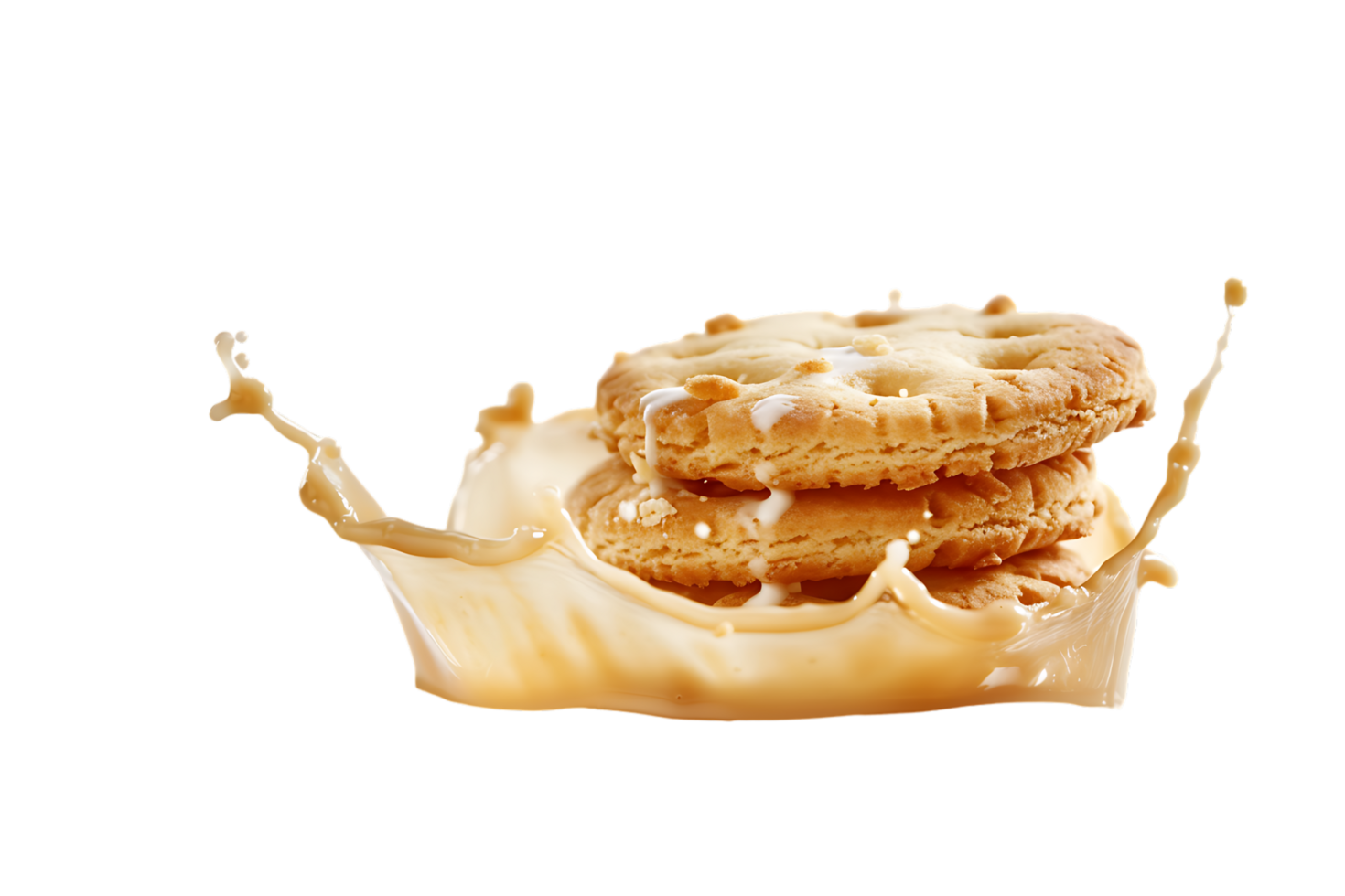 An image showing a biscuit with a milk splash isolated available in high resolution png