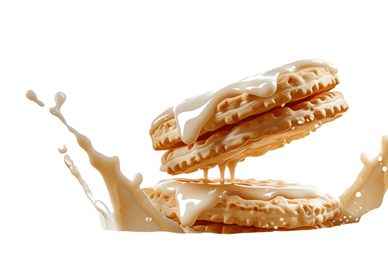 An image showing a biscuit with a milk splash isolated available in high resolution png