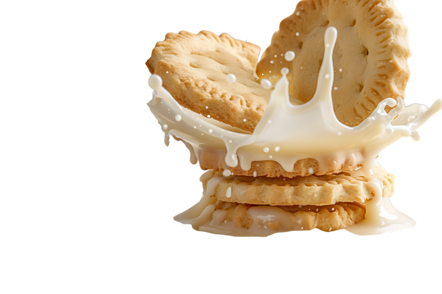 An image showing a biscuit with a milk splash isolated available in high resolution png