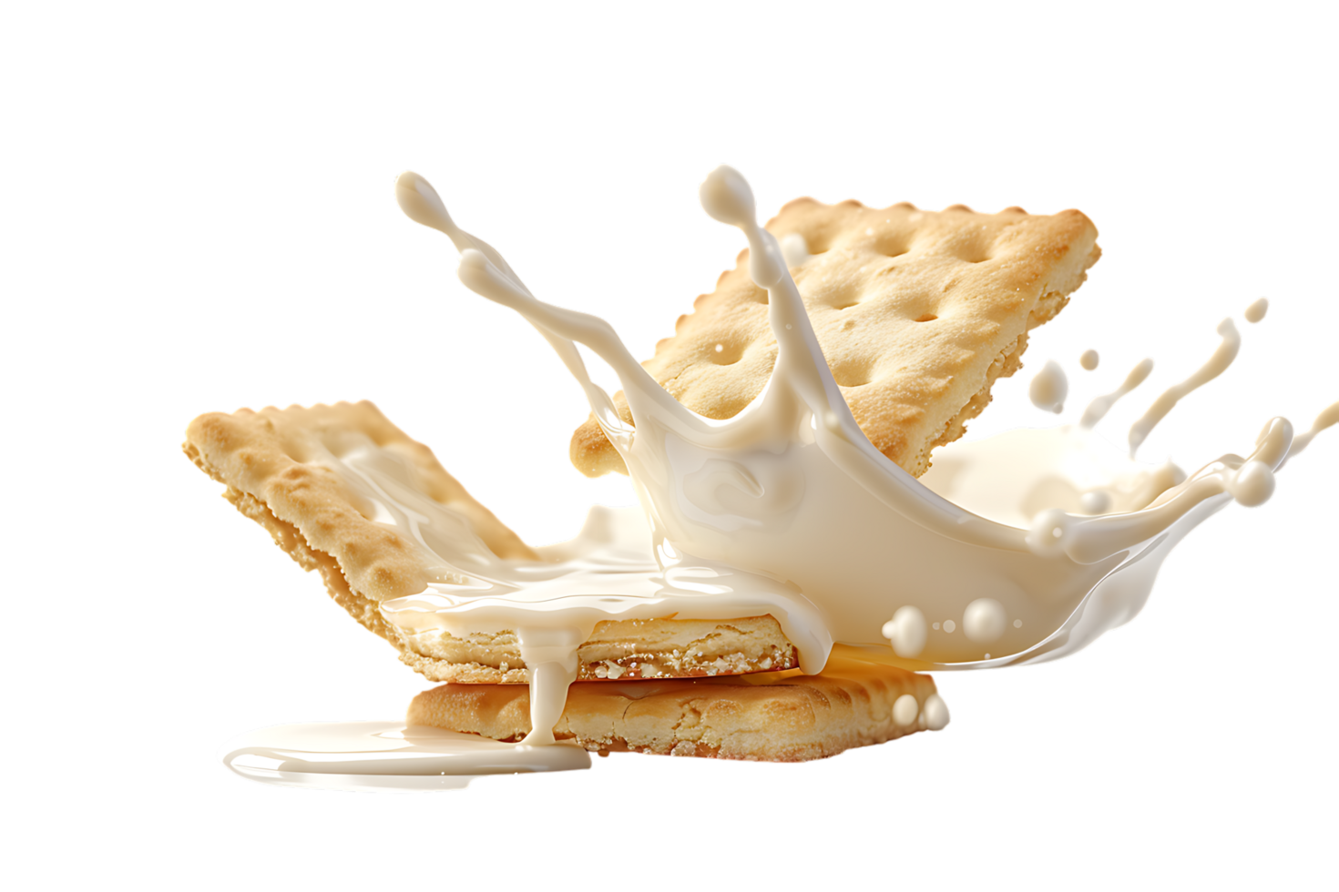 An image showing a biscuit with a milk splash isolated available in high resolution png