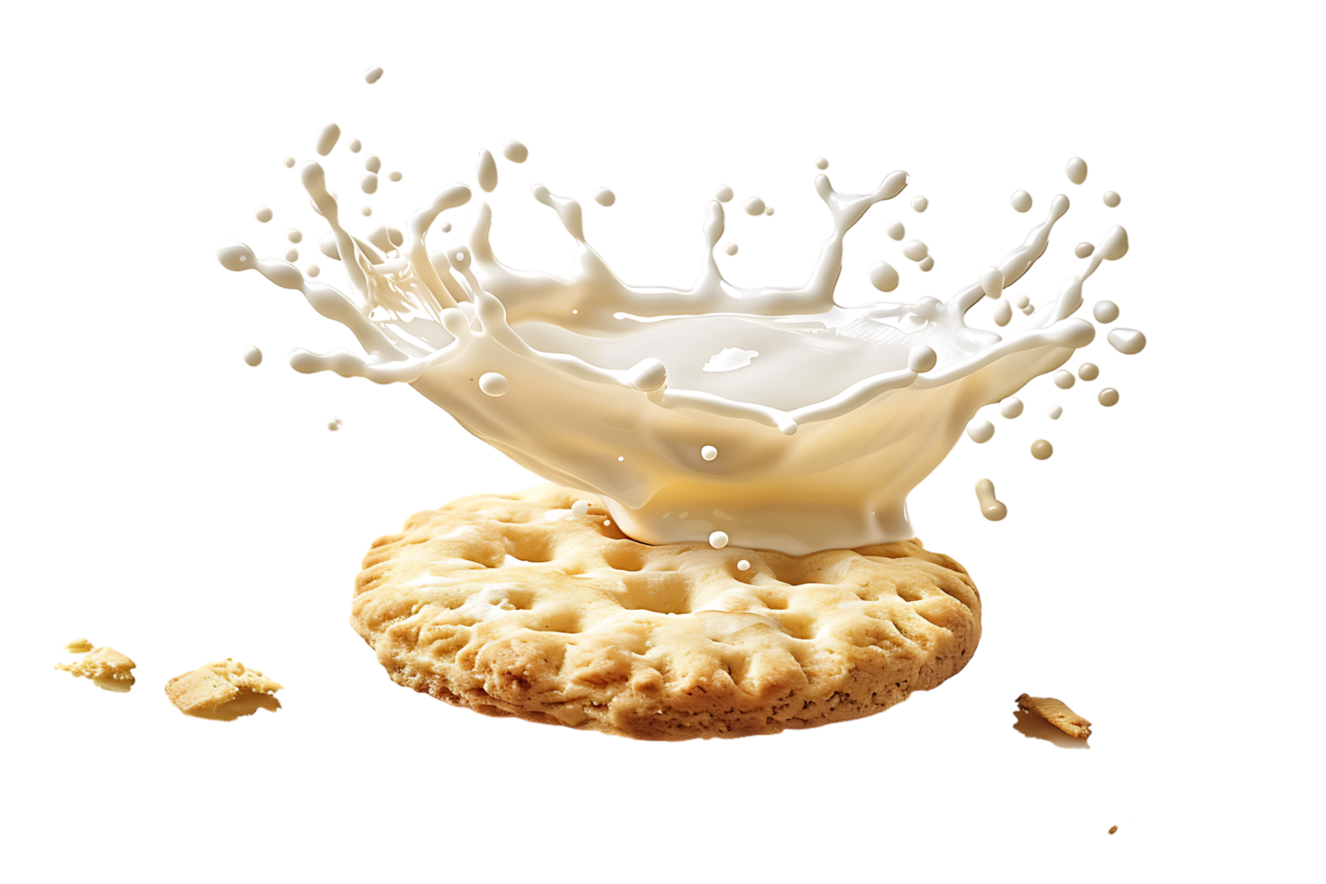 An image showing a biscuit with a milk splash isolated available in high resolution png