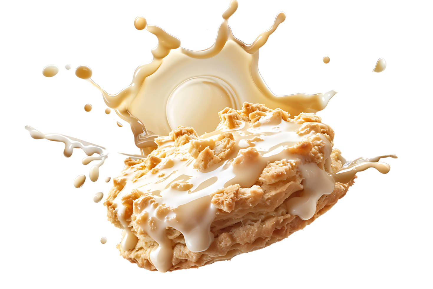 An image showing a biscuit with a milk splash isolated available in high resolution png