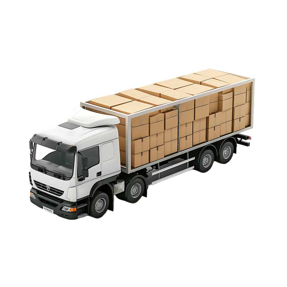Cargo delivery truck with cardboard boxes png