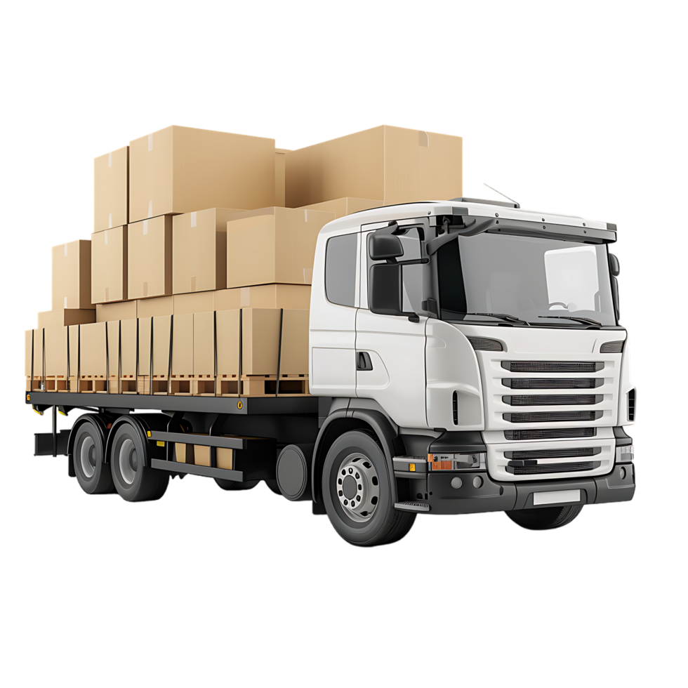 Cargo delivery truck with cardboard boxes png