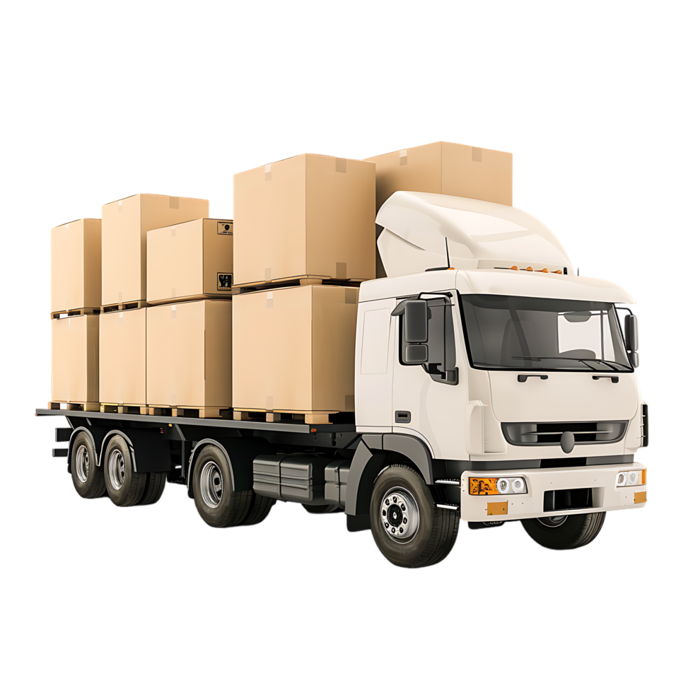 Cargo delivery truck with cardboard boxes png