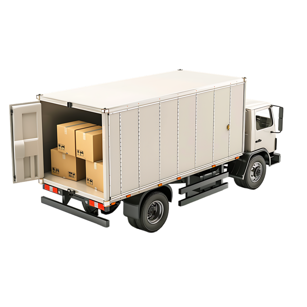 Cargo delivery truck with cardboard boxes png