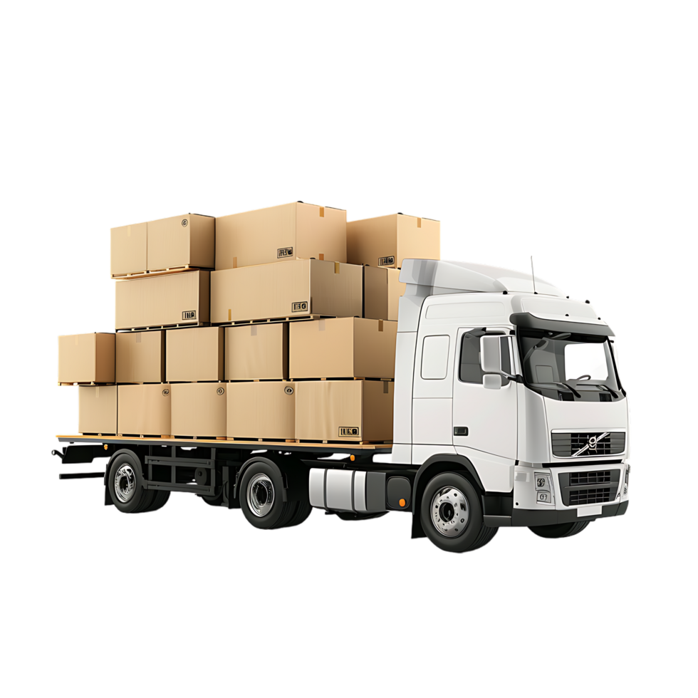 Cargo delivery truck with cardboard boxes png