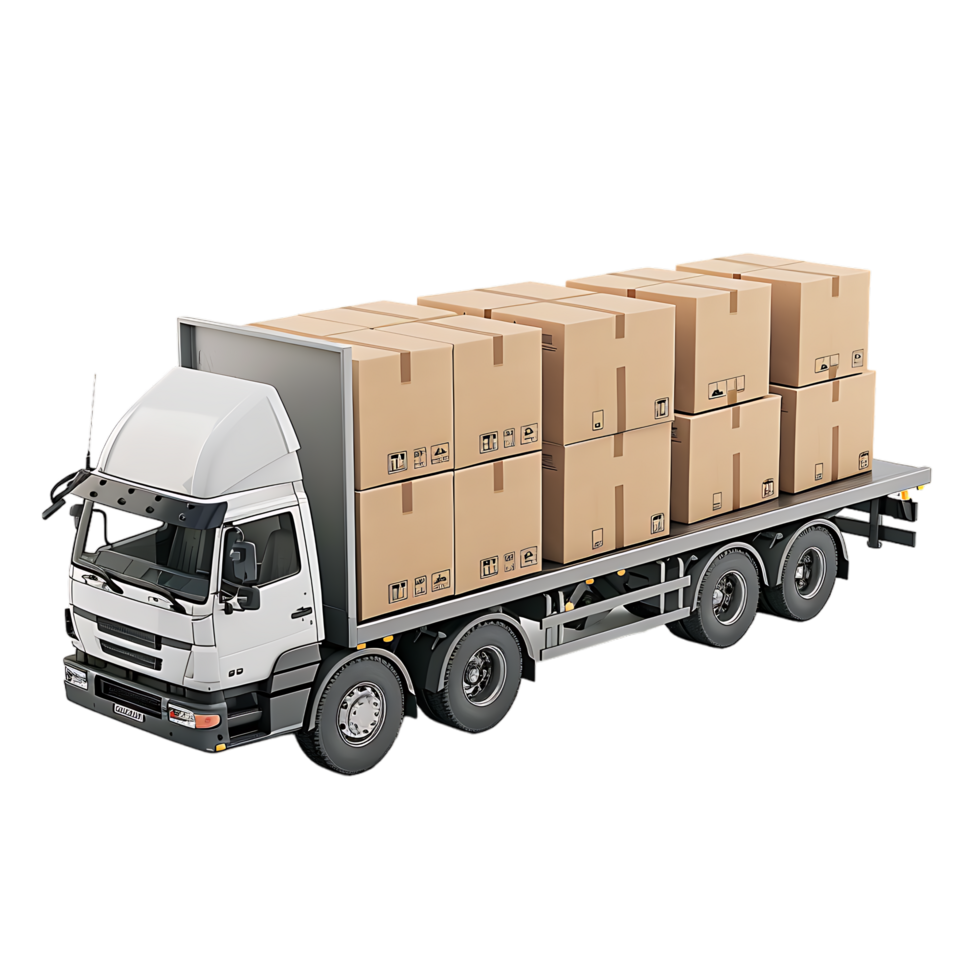 Cargo delivery truck with cardboard boxes png