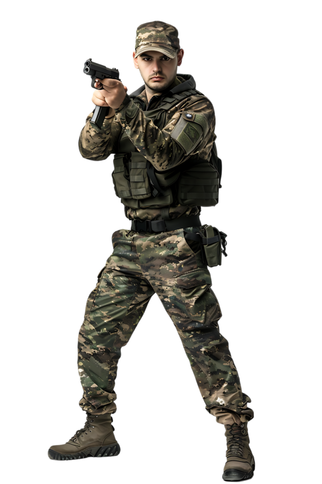 A soldier armed and vigilant stands ready to defend and protect png