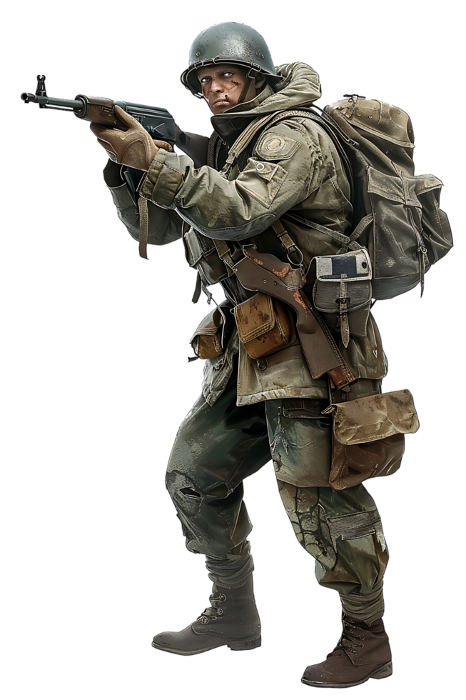 A soldier armed and vigilant stands ready to defend and protect png