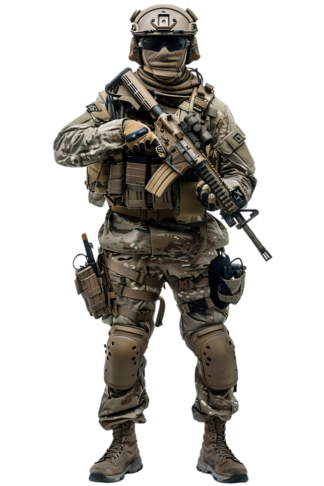 A soldier armed and vigilant stands ready to defend and protect png