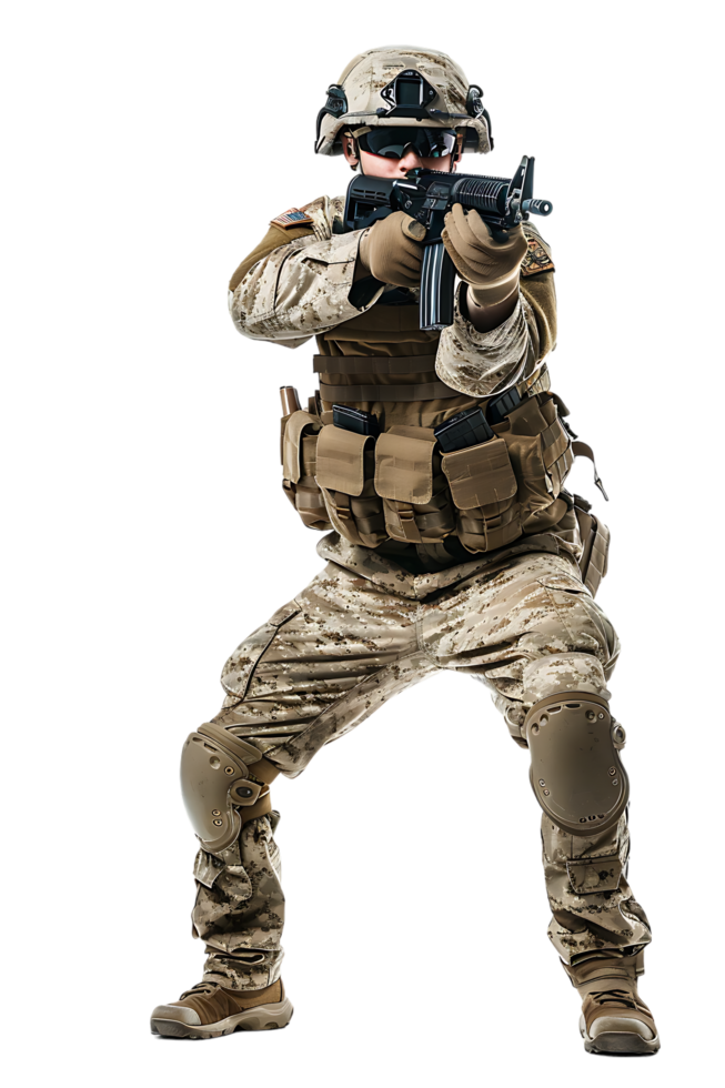 A soldier armed and vigilant stands ready to defend and protect png