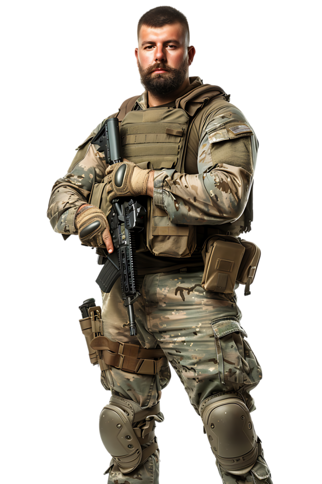 A soldier armed and vigilant stands ready to defend and protect png