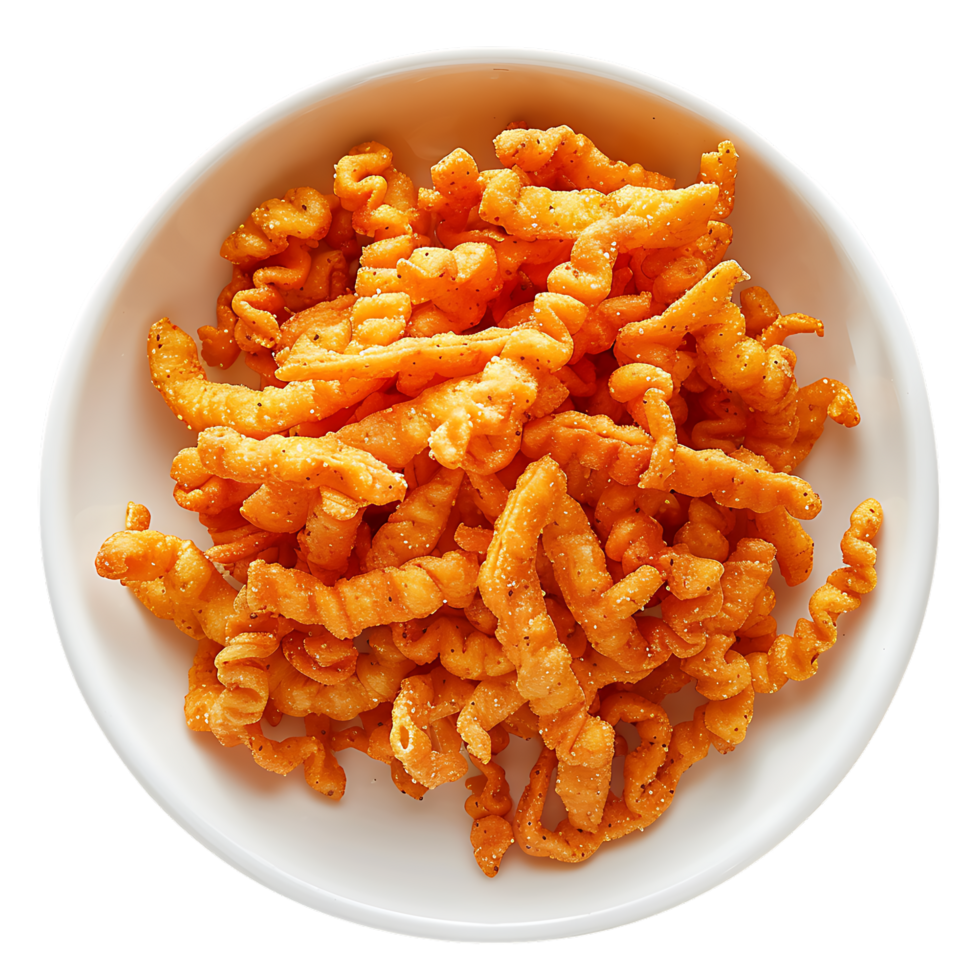 A plate of flavorful Kurkure snacks isolated on a transparent background png