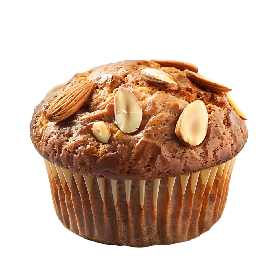 A solitary muffin topped with almonds stands alone against a stark transparent backdrop png
