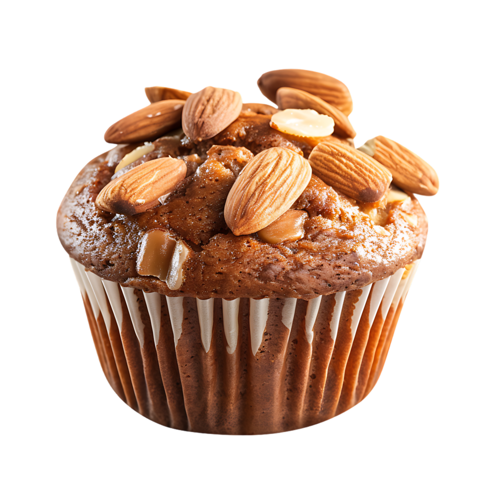 A solitary muffin topped with almonds stands alone against a stark transparent backdrop png