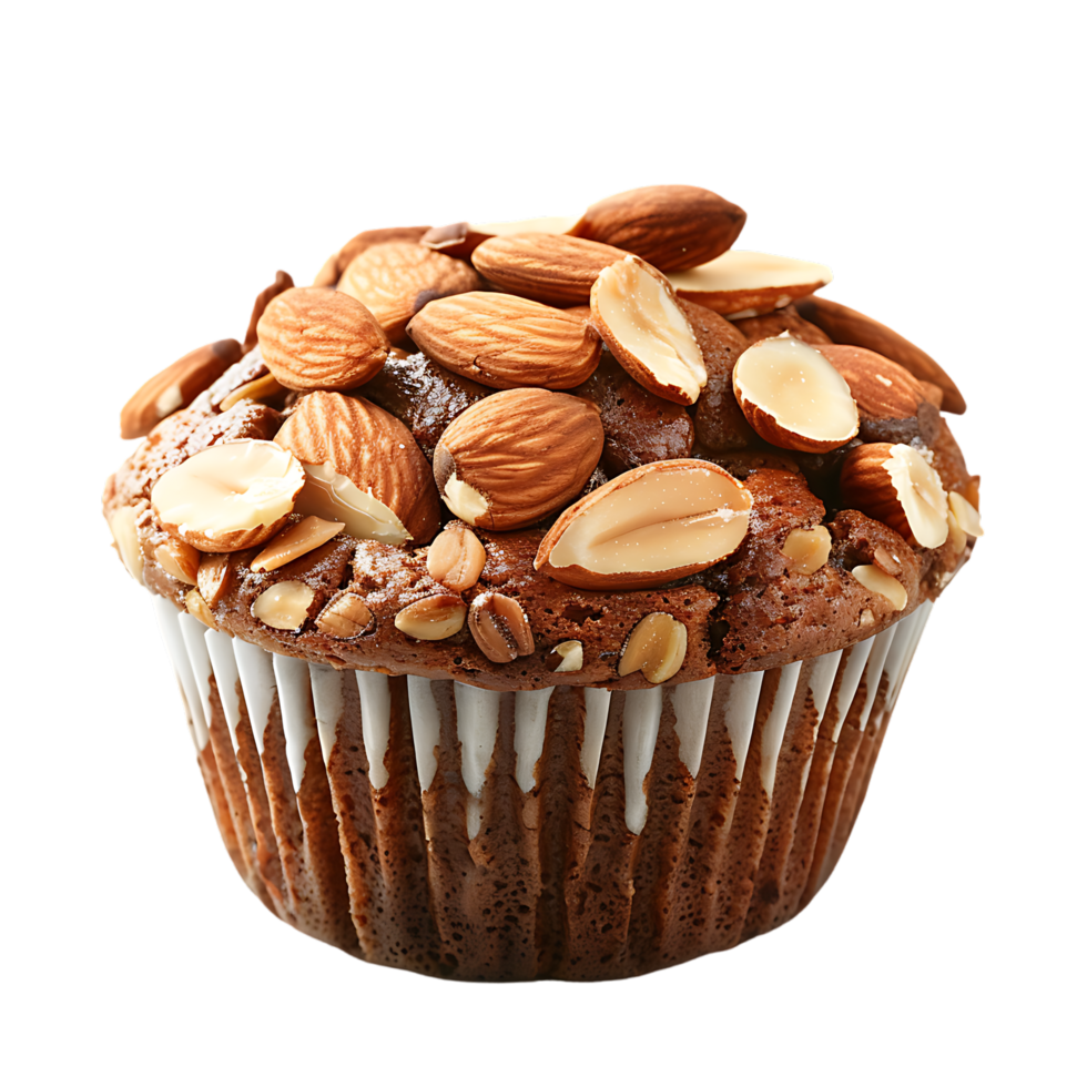 A solitary muffin topped with almonds stands alone against a stark transparent backdrop png