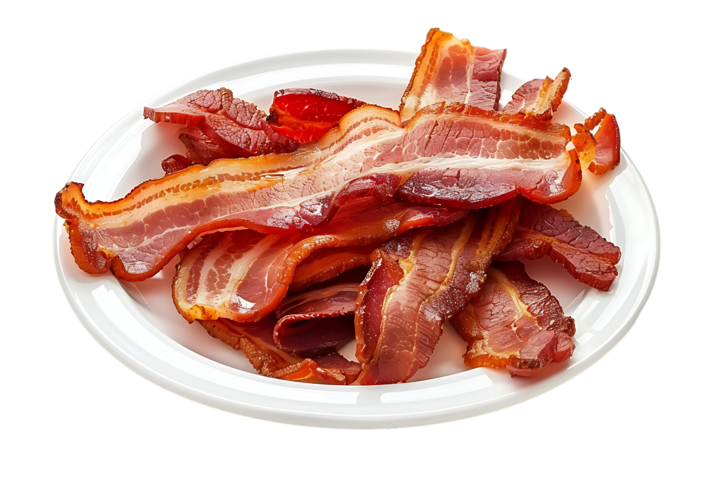 Bacon placed on a plate, isolated against a transparent background png