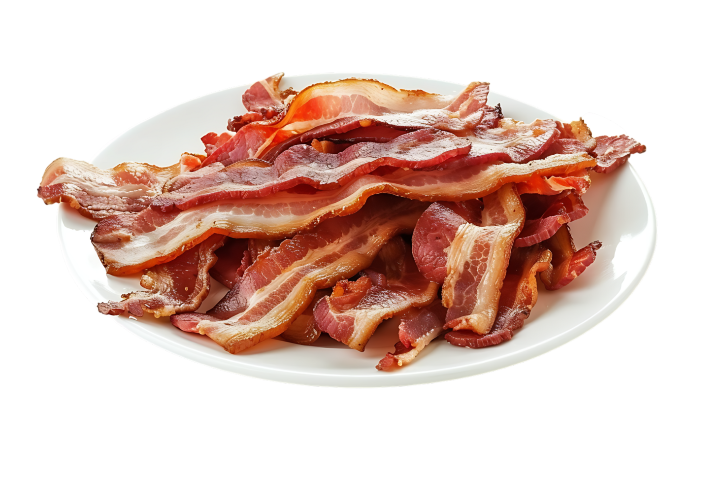Bacon placed on a plate, isolated against a transparent background png