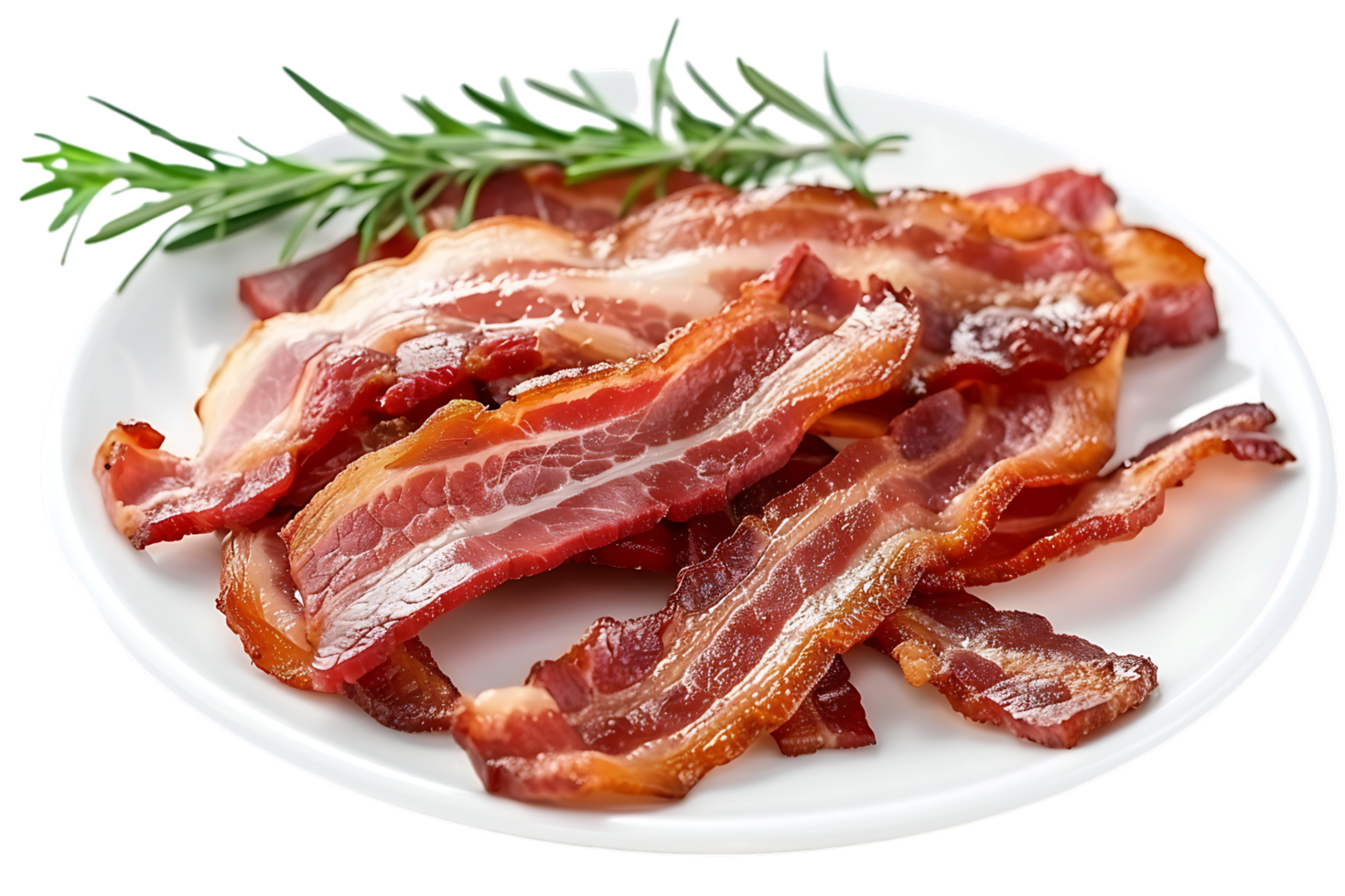 Bacon placed on a plate, isolated against a transparent background png