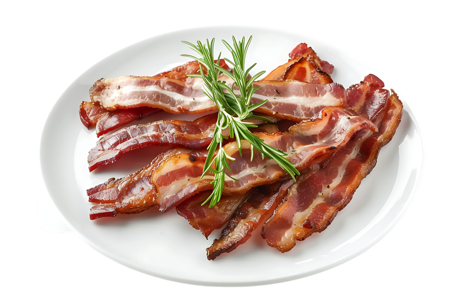 Bacon placed on a plate, isolated against a transparent background png