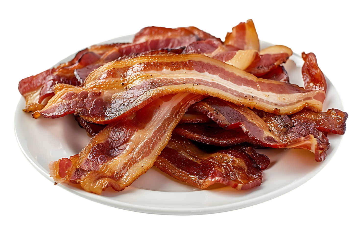 Bacon placed on a plate, isolated against a transparent background png