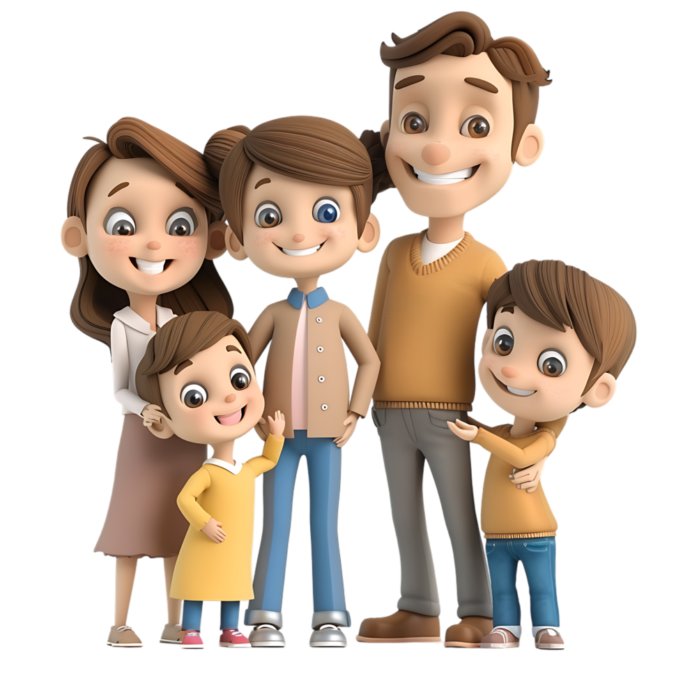 Cute family with children avatar character png