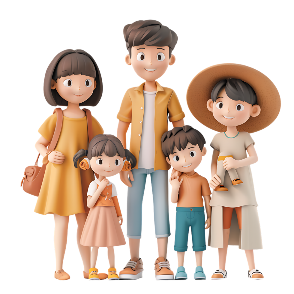 Cute family with children avatar character png