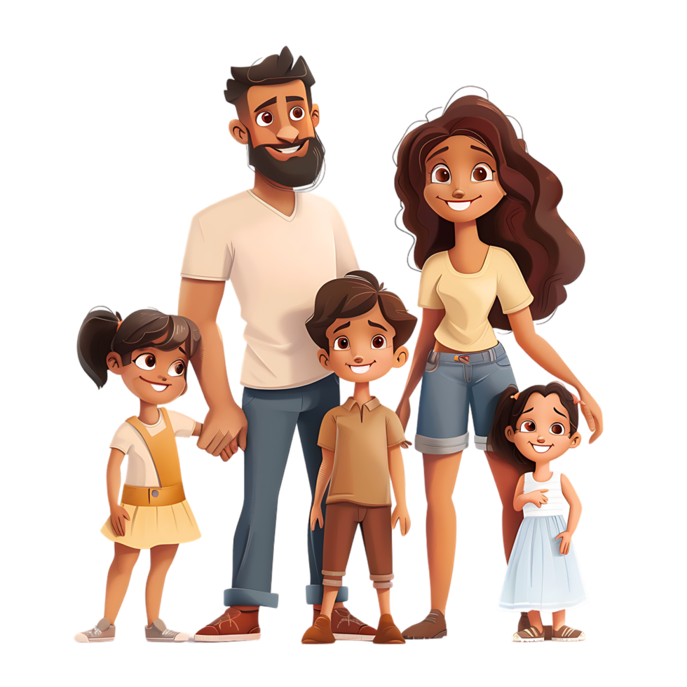 Cute family with children avatar character png