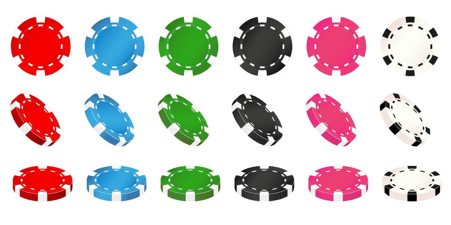Tokens or chips for gambling. Multicolored chips in different positions. Illustration EPS10. vector