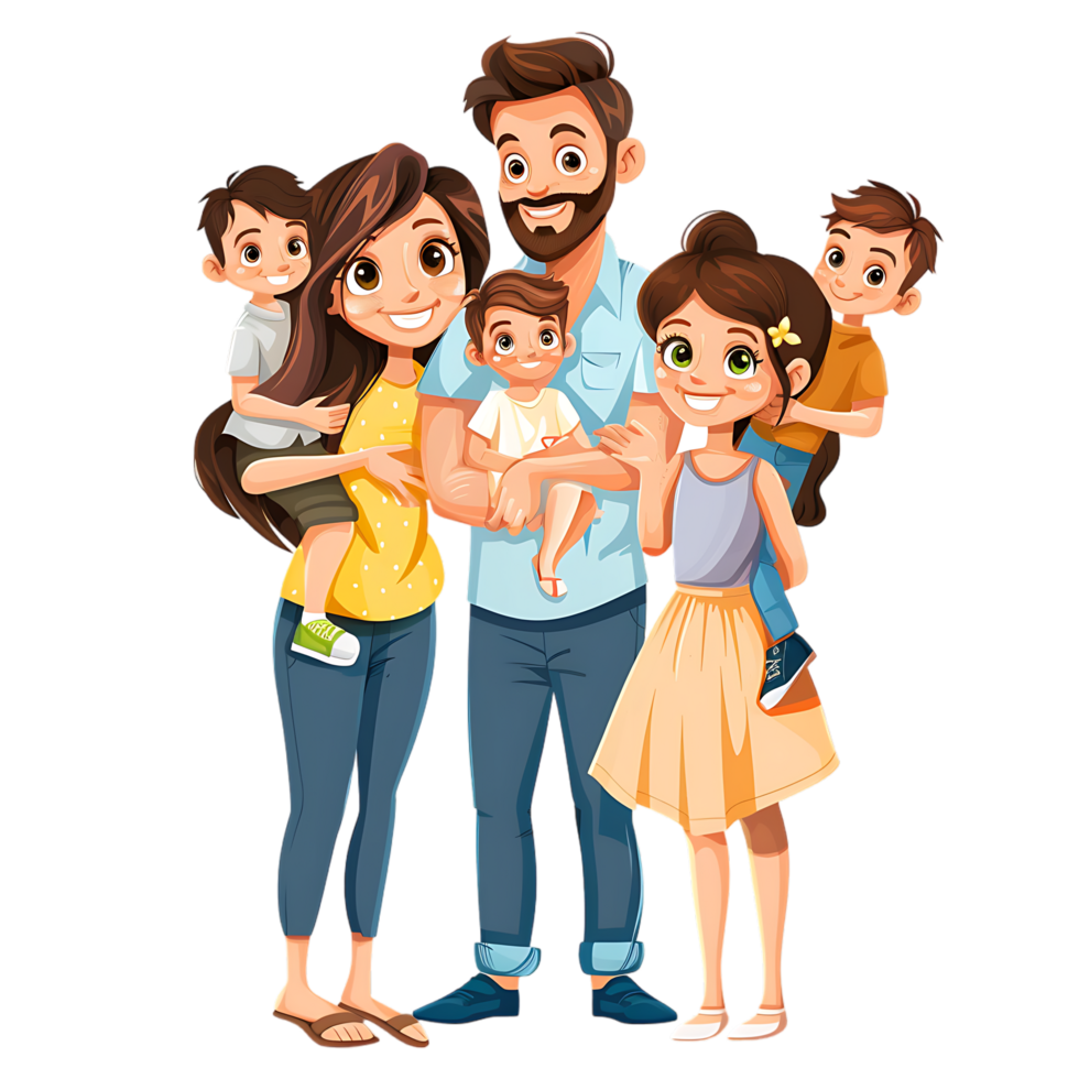 Cute family with children avatar character png