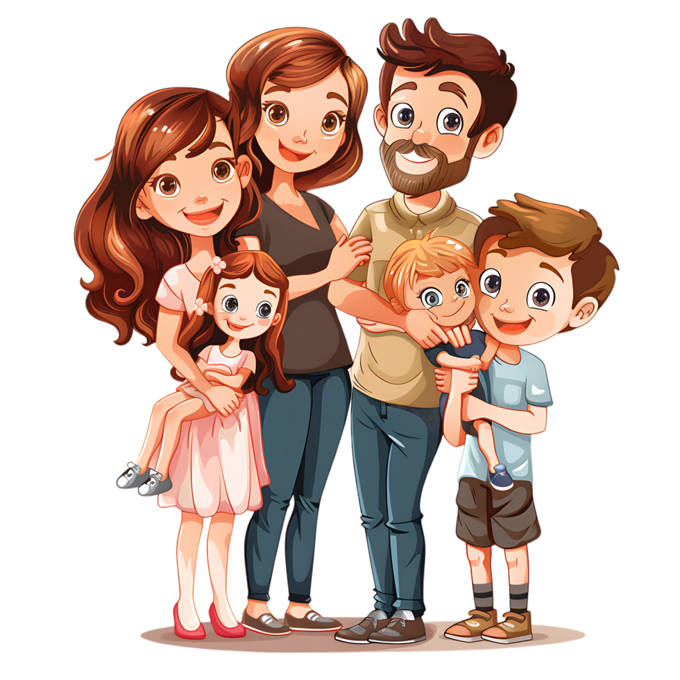 Cute family with children avatar character png