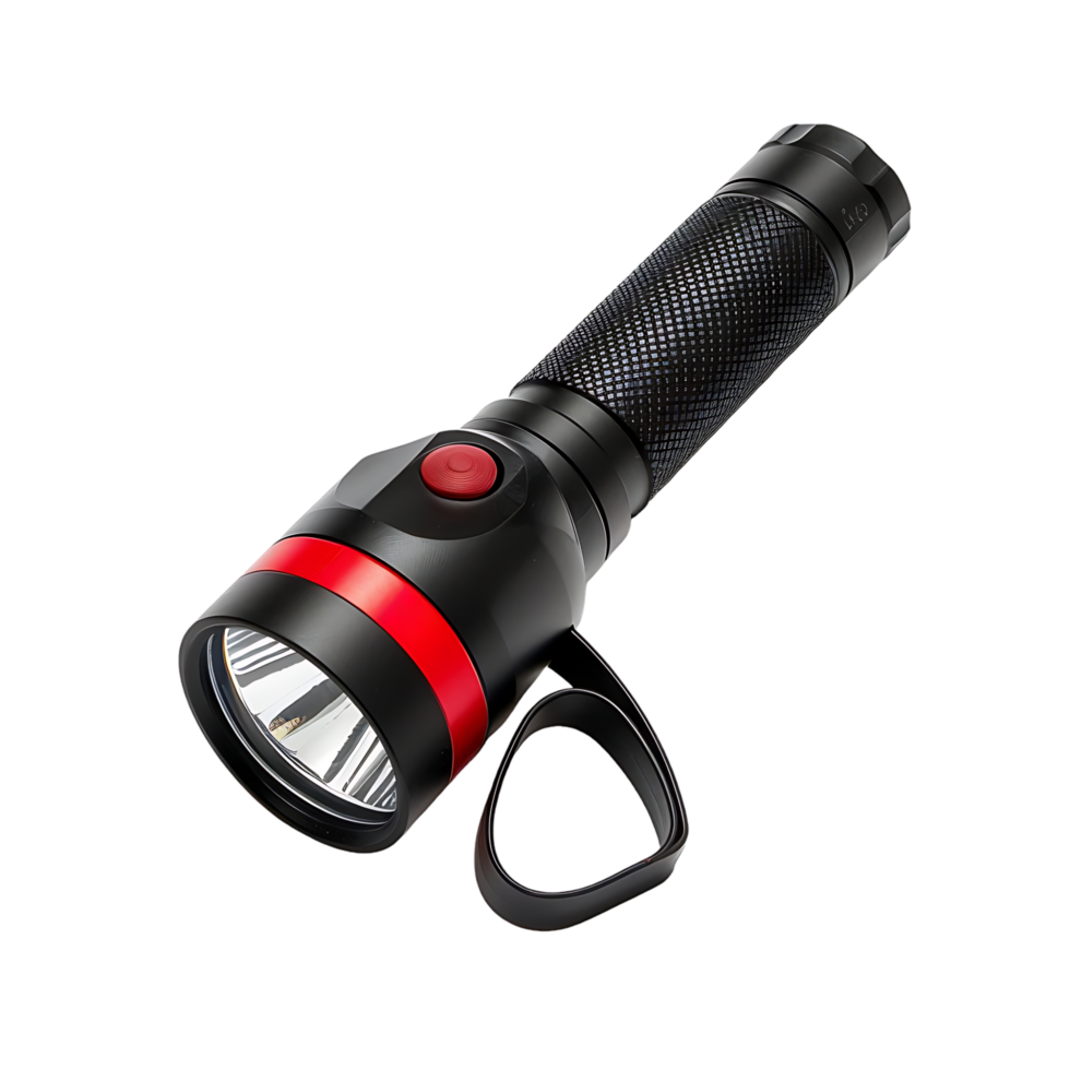 Handle black and red flashlight against a transparent background png